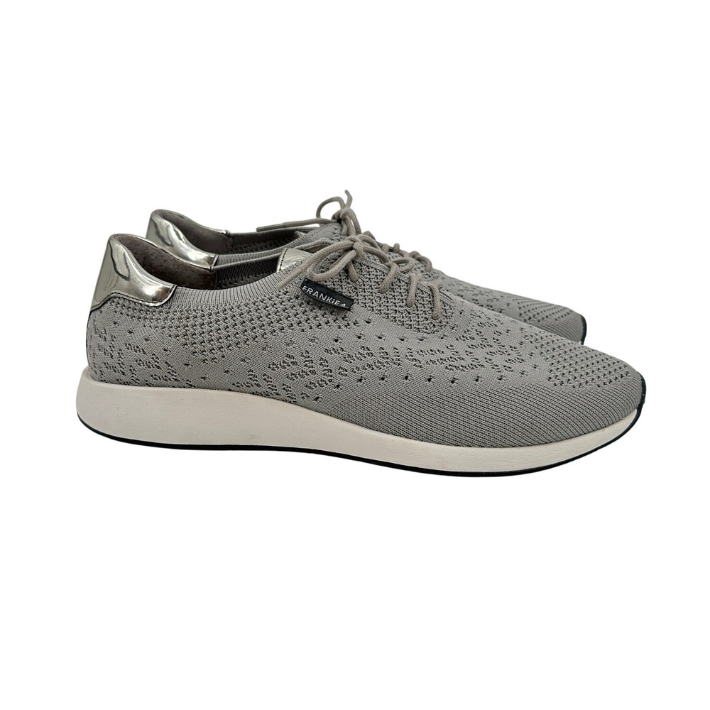 FRANKIE4 Dimity‎ Grey Knit Lace Up Sneakers Silver Metallic Trim Womens 9